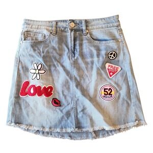 Rocks & Indigo Denim Skitt Womens 6/27 Patch Mini Skirt Boho Y2K